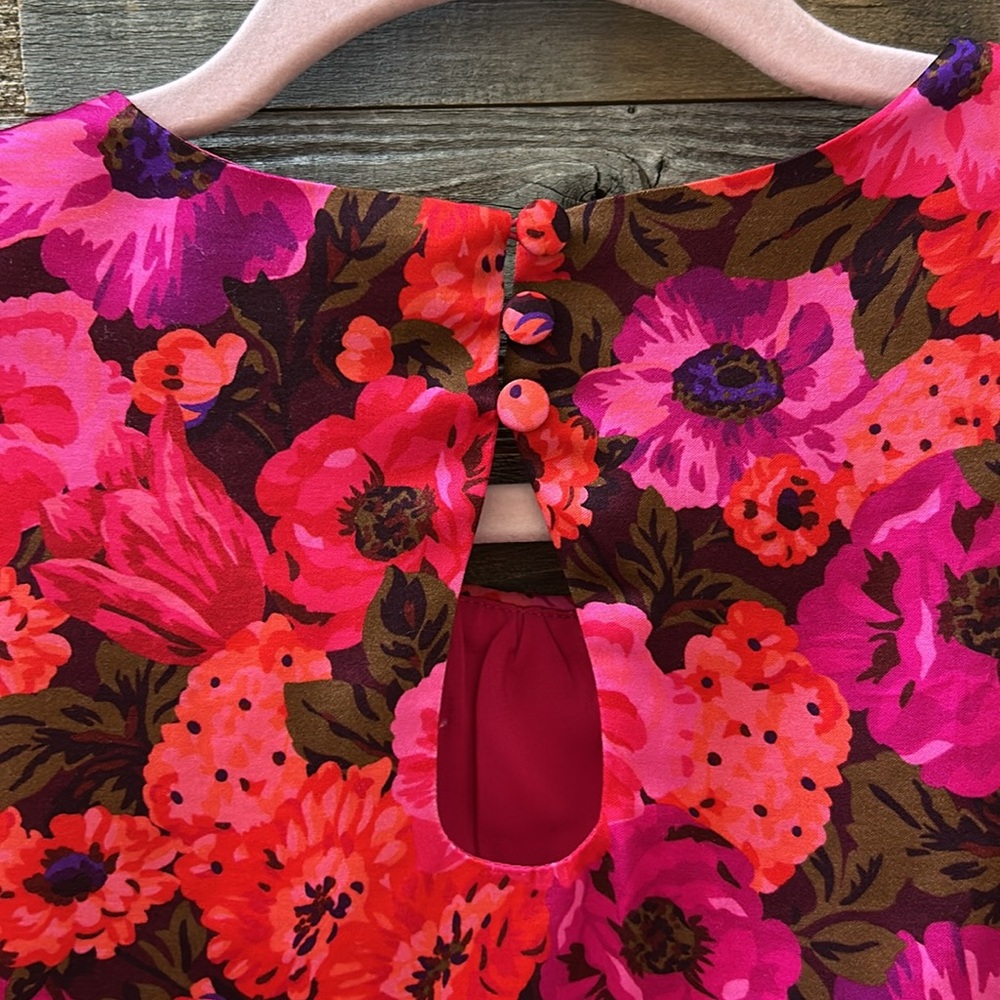 For Love & Lemons ‘Lauren’ Red Floral Long Sleeve Front Cut Out Mini Dress Small - Picture 8 of 12